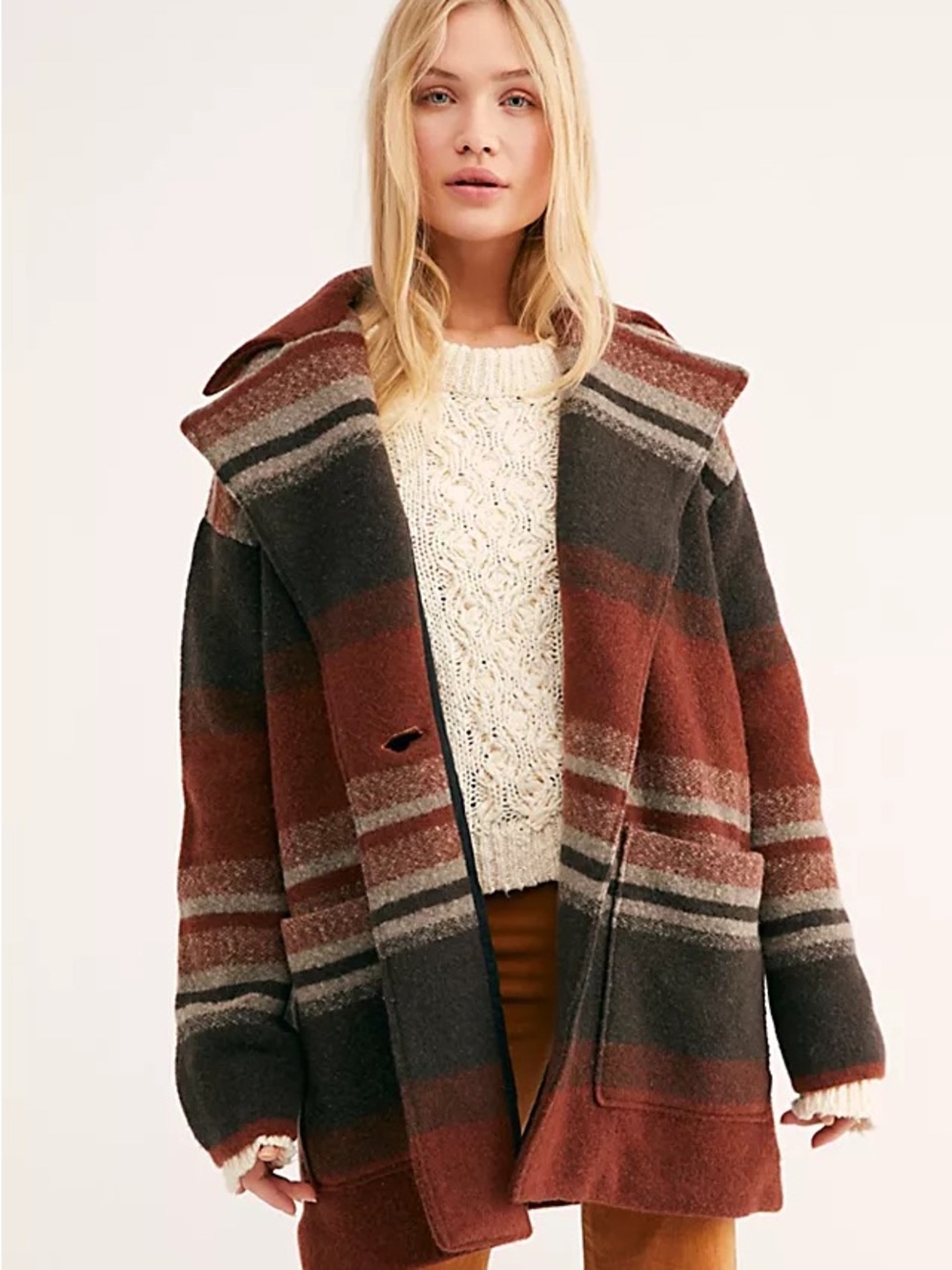 Free People Women’s Striped Sweater Coat In Earth Tones Size XS